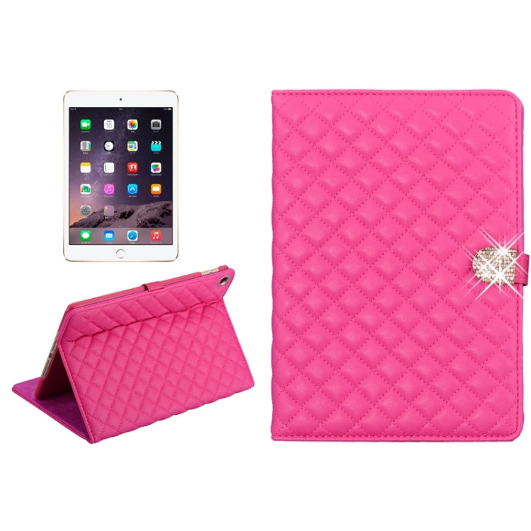Plaid Texture Diamond Encrusted Buckle Leather Case with Holder for iPad Air 2
