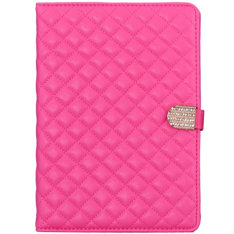 Plaid Texture Diamond Encrusted Buckle Leather Case with Holder for iPad Air 2