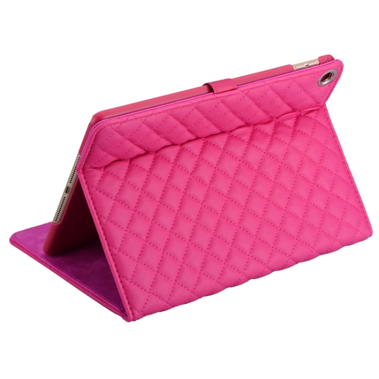 Plaid Texture Diamond Encrusted Buckle Leather Case with Holder for iPad Air 2