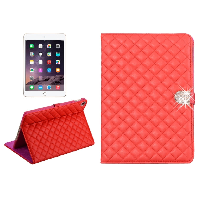 Plaid Texture Diamond Encrusted Buckle Leather Case with Holder for iPad Air 2