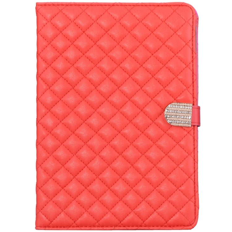 Plaid Texture Diamond Encrusted Buckle Leather Case with Holder for iPad Air 2
