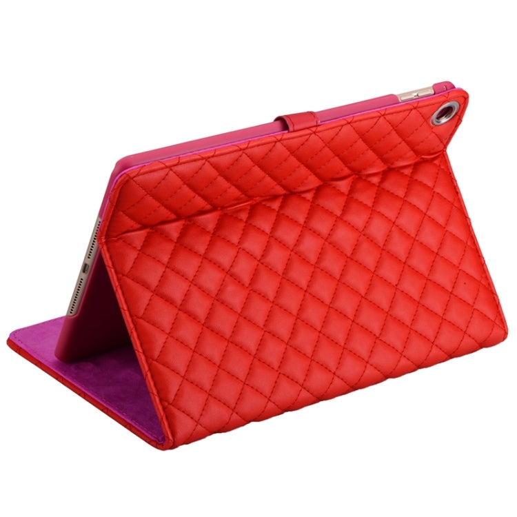Plaid Texture Diamond Encrusted Buckle Leather Case with Holder for iPad Air 2