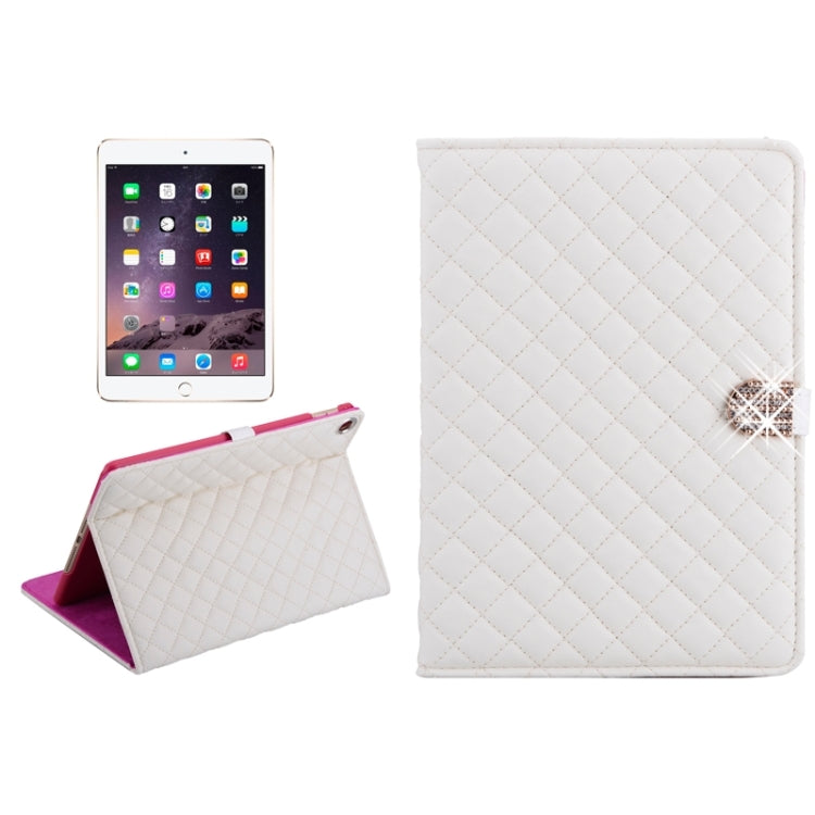 Plaid Texture Diamond Encrusted Buckle Leather Case with Holder for iPad Air 2