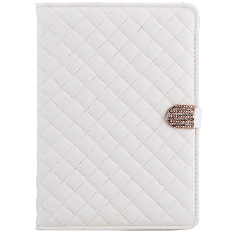 Plaid Texture Diamond Encrusted Buckle Leather Case with Holder for iPad Air 2