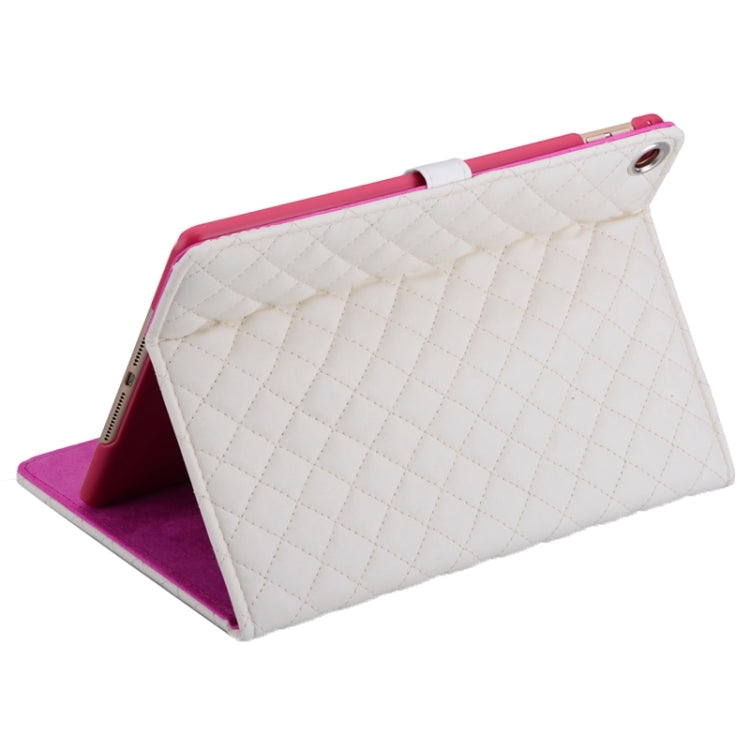 Plaid Texture Diamond Encrusted Buckle Leather Case with Holder for iPad Air 2
