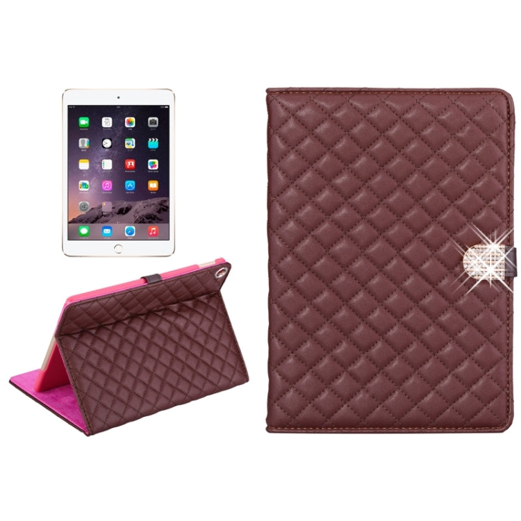 Plaid Texture Diamond Encrusted Buckle Leather Case with Holder for iPad Air 2