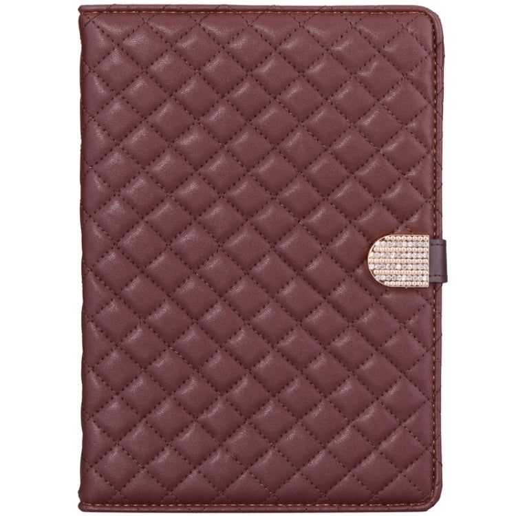 Plaid Texture Diamond Encrusted Buckle Leather Case with Holder for iPad Air 2