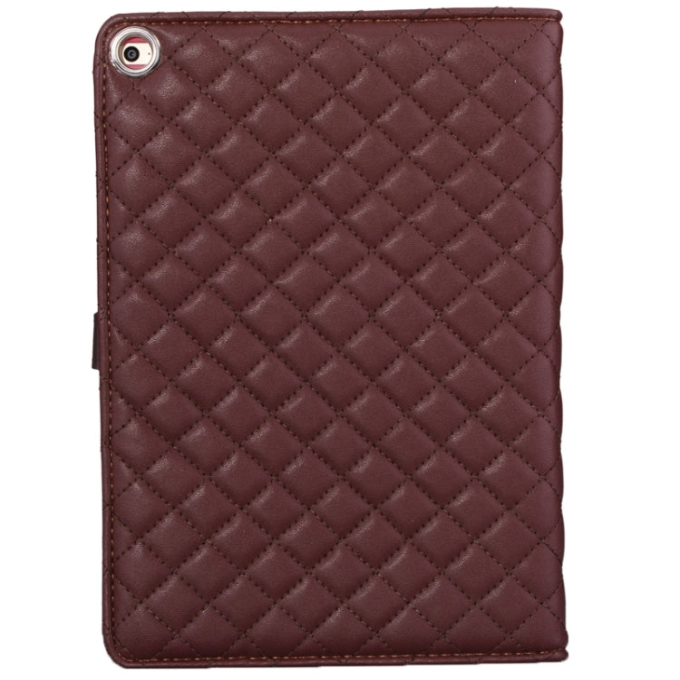 Plaid Texture Diamond Encrusted Buckle Leather Case with Holder for iPad Air 2