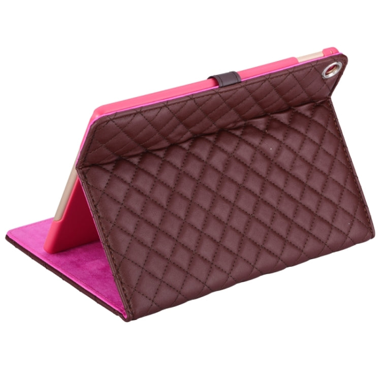 Plaid Texture Diamond Encrusted Buckle Leather Case with Holder for iPad Air 2