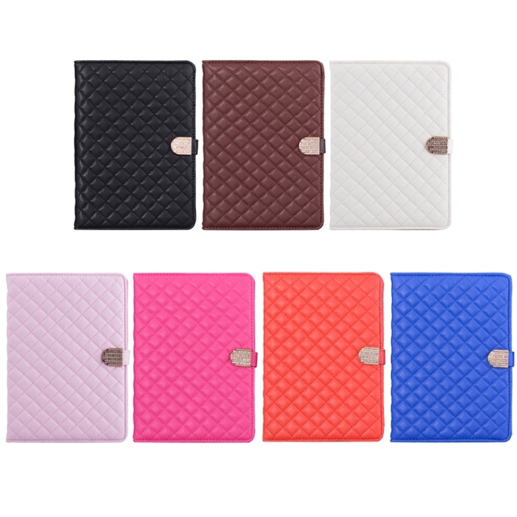 Plaid Texture Diamond Encrusted Buckle Leather Case with Holder for iPad Air 2