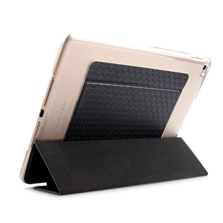 Ultra-thin Transparent Frosted PC + Plaid Texture Leather Case with Holder & Sleep / Wake-up Function for iPad Air 2 / iPad 6