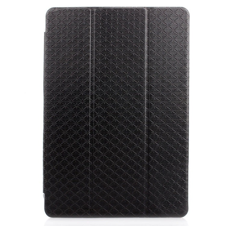 Ultra-thin Transparent Frosted PC + Plaid Texture Leather Case with Holder & Sleep / Wake-up Function for iPad Air 2 / iPad 6