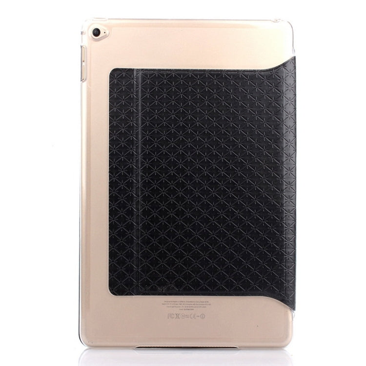 Ultra-thin Transparent Frosted PC + Plaid Texture Leather Case with Holder & Sleep / Wake-up Function for iPad Air 2 / iPad 6