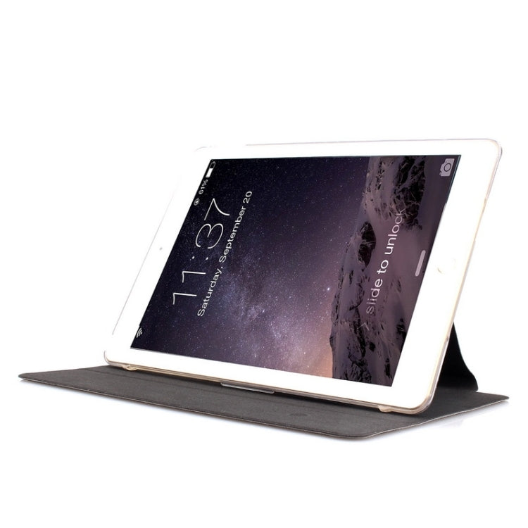 Ultra-thin Transparent Frosted PC + Plaid Texture Leather Case with Holder & Sleep / Wake-up Function for iPad Air 2 / iPad 6