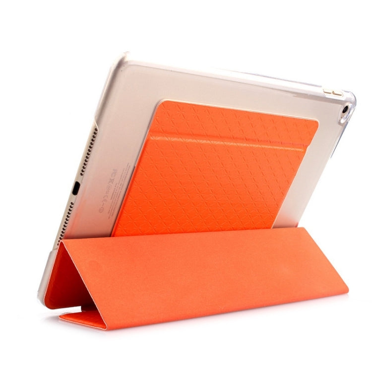 Ultra-thin Transparent Frosted PC + Plaid Texture Leather Case with Holder & Sleep / Wake-up Function for iPad Air 2 / iPad 6