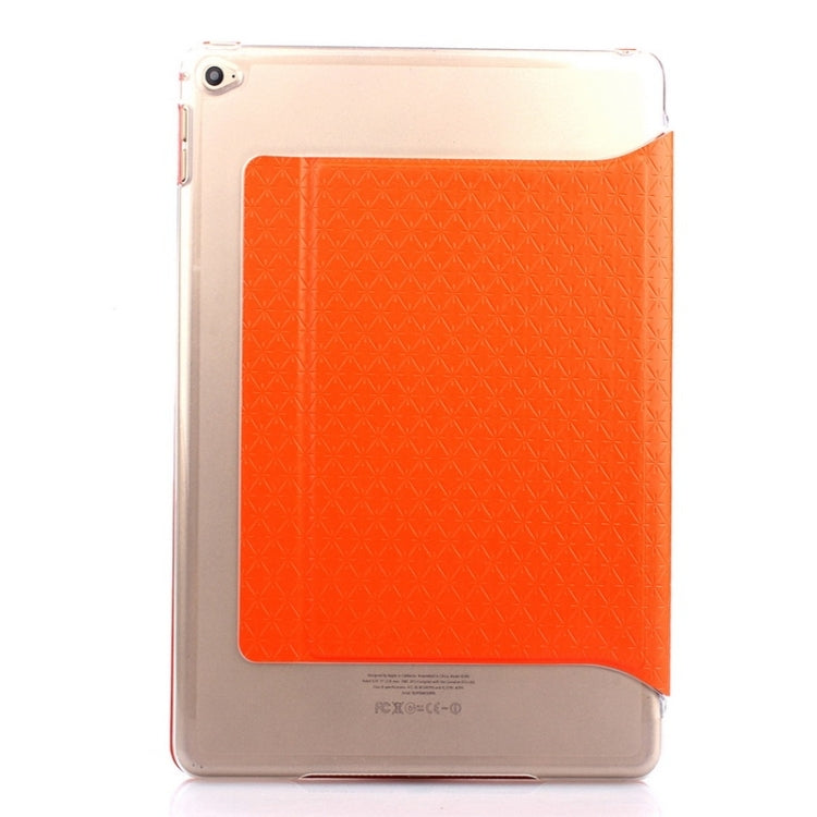 Ultra-thin Transparent Frosted PC + Plaid Texture Leather Case with Holder & Sleep / Wake-up Function for iPad Air 2 / iPad 6