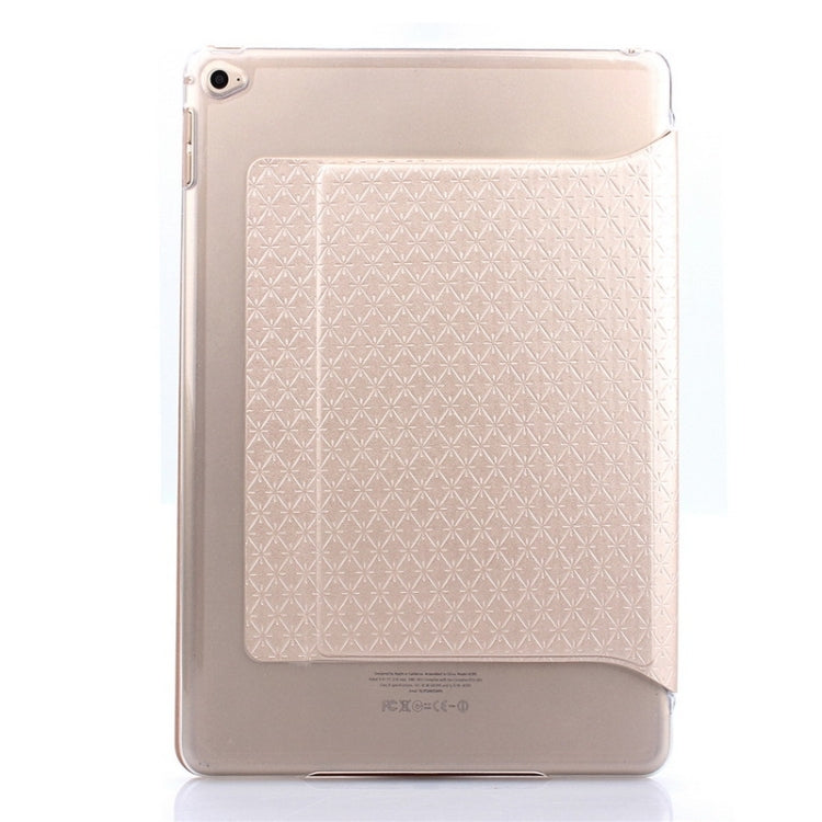 Ultra-thin Transparent Frosted PC + Plaid Texture Leather Case with Holder & Sleep / Wake-up Function for iPad Air 2 / iPad 6