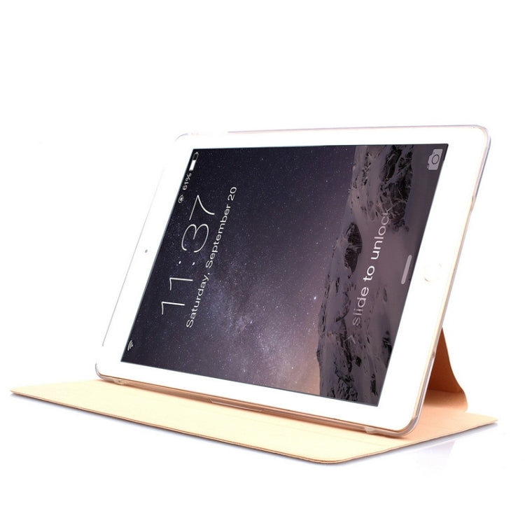 Ultra-thin Transparent Frosted PC + Plaid Texture Leather Case with Holder & Sleep / Wake-up Function for iPad Air 2 / iPad 6