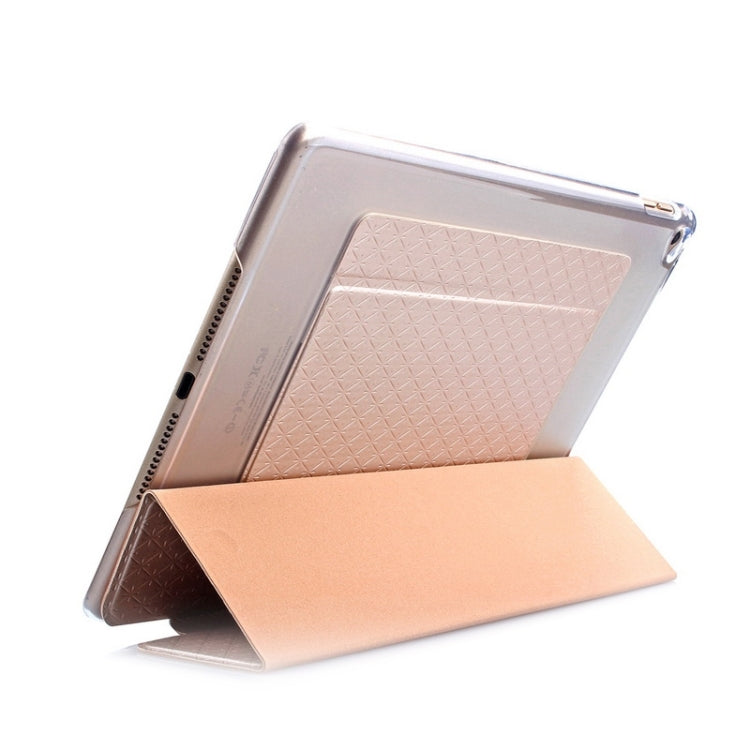 Ultra-thin Transparent Frosted PC + Plaid Texture Leather Case with Holder & Sleep / Wake-up Function for iPad Air 2 / iPad 6