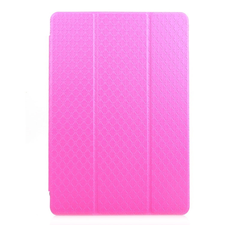 Ultra-thin Transparent Frosted PC + Plaid Texture Leather Case with Holder & Sleep / Wake-up Function for iPad Air 2 / iPad 6