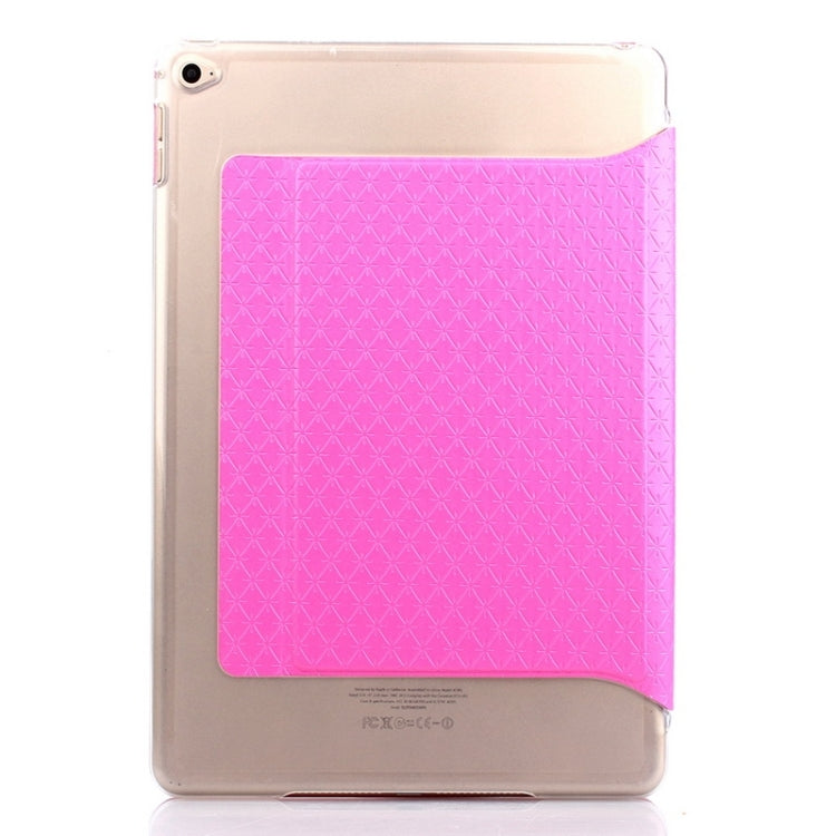 Ultra-thin Transparent Frosted PC + Plaid Texture Leather Case with Holder & Sleep / Wake-up Function for iPad Air 2 / iPad 6
