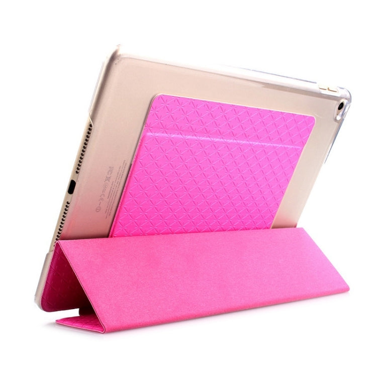 Ultra-thin Transparent Frosted PC + Plaid Texture Leather Case with Holder & Sleep / Wake-up Function for iPad Air 2 / iPad 6
