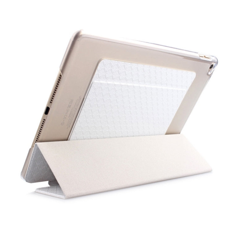 Ultra-thin Transparent Frosted PC + Plaid Texture Leather Case with Holder & Sleep / Wake-up Function for iPad Air 2 / iPad 6
