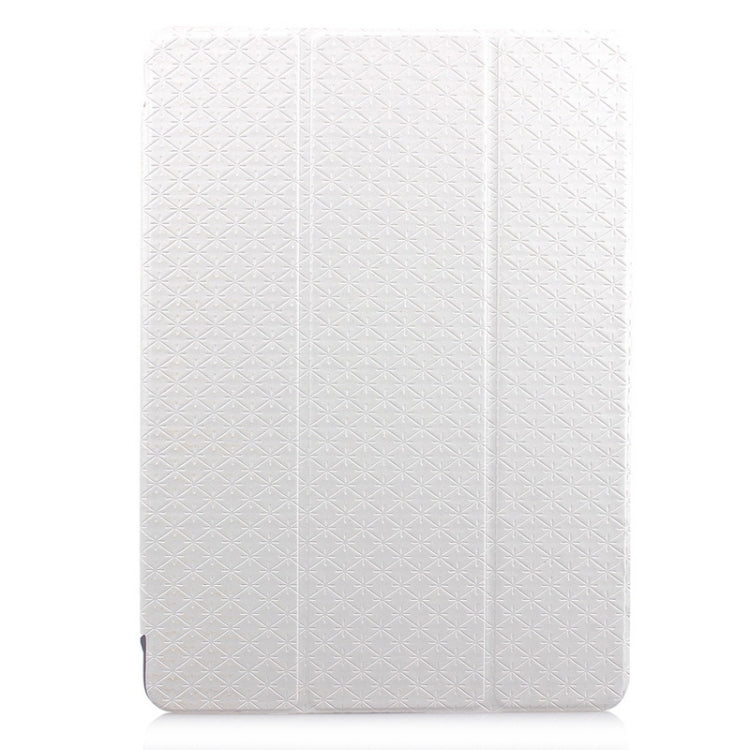 Ultra-thin Transparent Frosted PC + Plaid Texture Leather Case with Holder & Sleep / Wake-up Function for iPad Air 2 / iPad 6