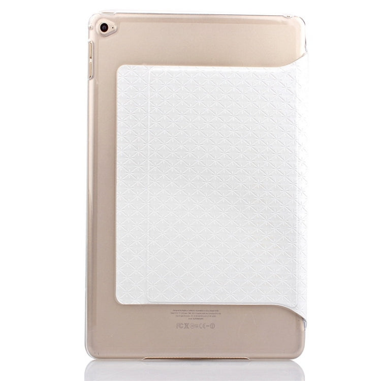 Ultra-thin Transparent Frosted PC + Plaid Texture Leather Case with Holder & Sleep / Wake-up Function for iPad Air 2 / iPad 6