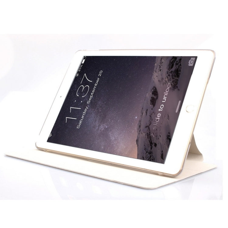 Ultra-thin Transparent Frosted PC + Plaid Texture Leather Case with Holder & Sleep / Wake-up Function for iPad Air 2 / iPad 6