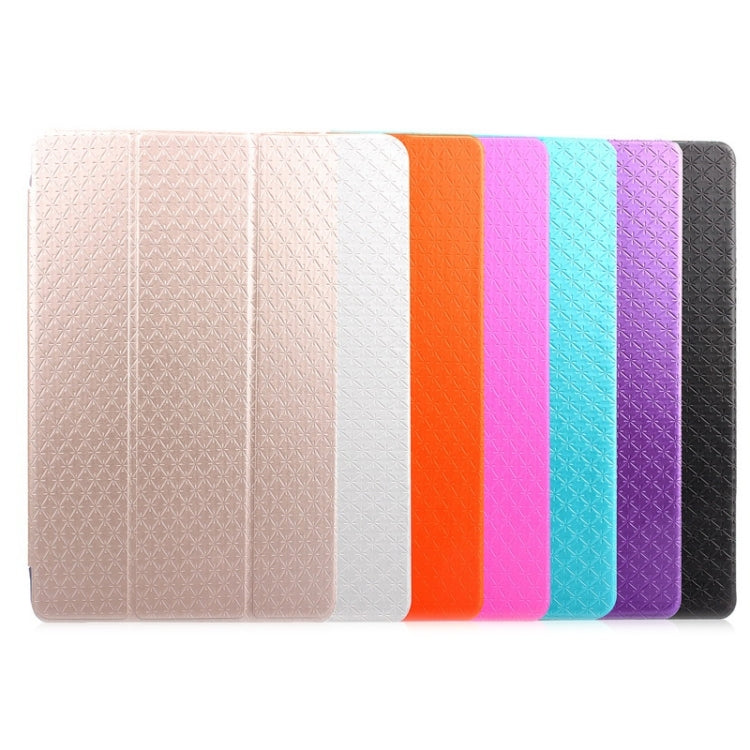 Ultra-thin Transparent Frosted PC + Plaid Texture Leather Case with Holder & Sleep / Wake-up Function for iPad Air 2 / iPad 6