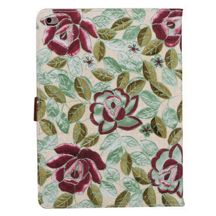 Flowers Pattern Magnetic Button Leather Case with Holder & Card Slots for iPad Air 2 / iPad 6