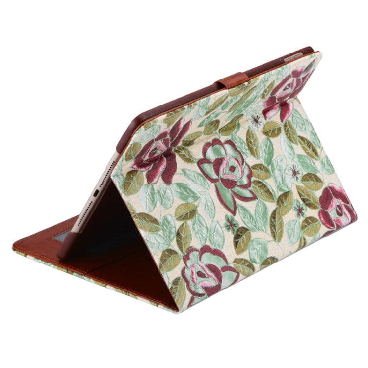 Flowers Pattern Magnetic Button Leather Case with Holder & Card Slots for iPad Air 2 / iPad 6