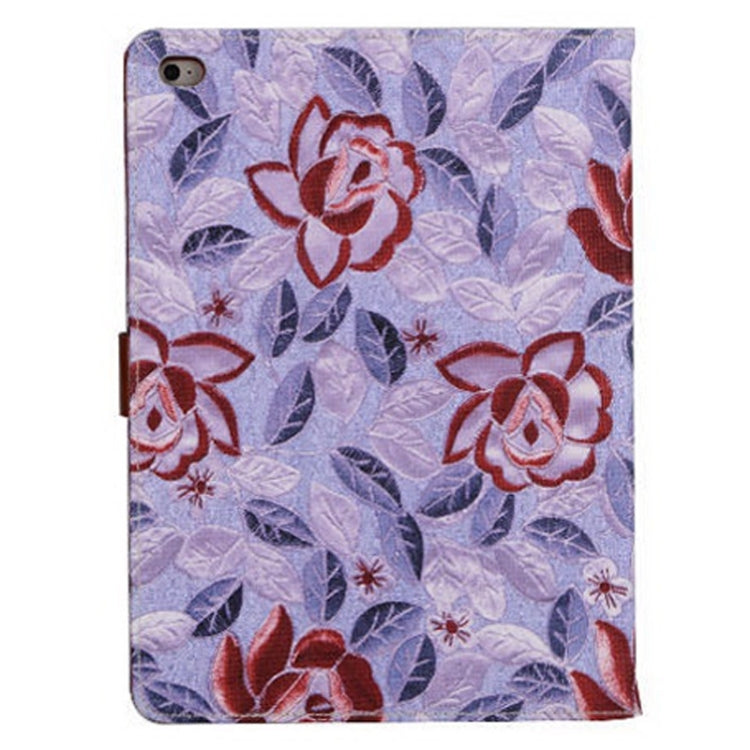 Flowers Pattern Magnetic Button Leather Case with Holder & Card Slots for iPad Air 2 / iPad 6