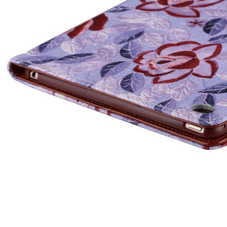 Flowers Pattern Magnetic Button Leather Case with Holder & Card Slots for iPad Air 2 / iPad 6