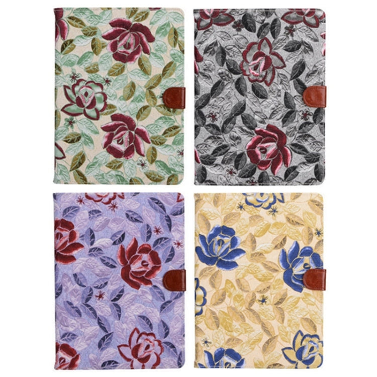 Flowers Pattern Magnetic Button Leather Case with Holder & Card Slots for iPad Air 2 / iPad 6