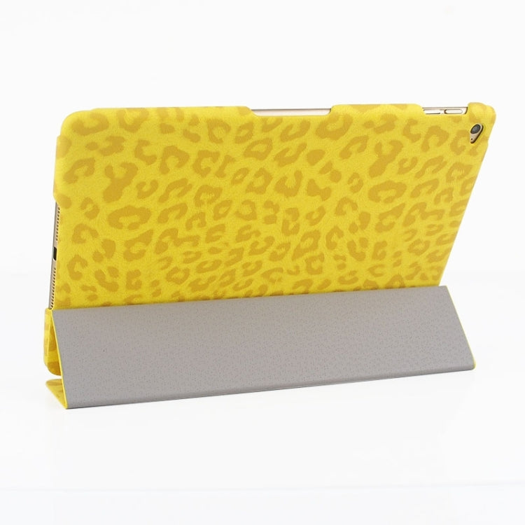 3-folding Ultra-thin Leopard Pattern Smart Cover Leather Case with Holder & Sleep Function for iPad Air 2 / iPad 6(Yellow)