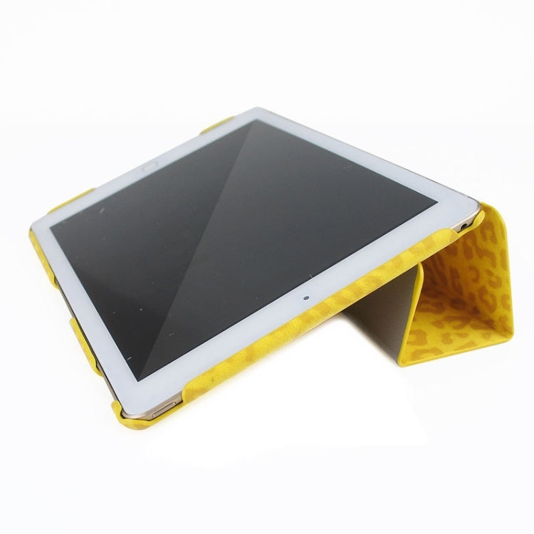3-folding Ultra-thin Leopard Pattern Smart Cover Leather Case with Holder & Sleep Function for iPad Air 2 / iPad 6(Yellow)