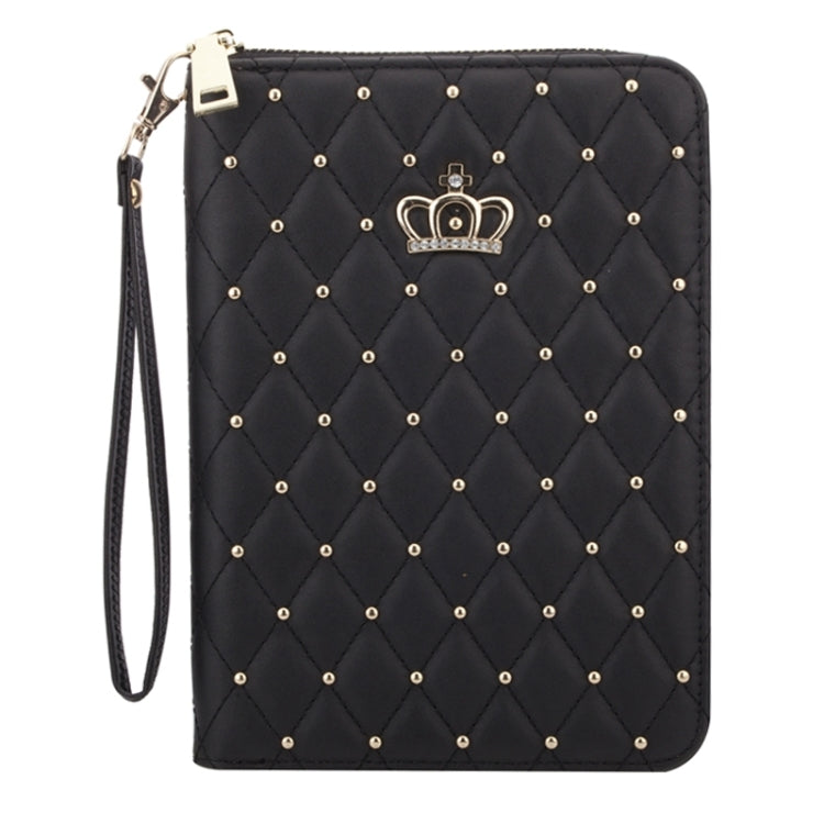 Crown Pattern & Diamond Lattice Texture Diamond Encrusted Carry Case with Holder & Card Slots & Wallet & Lanyard for iPad Air 2 / Air 1 / iPad 6 / 5