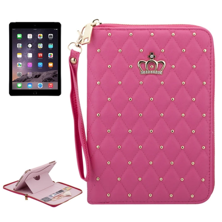 Crown Pattern & Diamond Lattice Texture Diamond Encrusted Carry Case with Holder & Card Slots & Wallet & Lanyard for iPad Air 2 / Air 1 / iPad 6 / 5