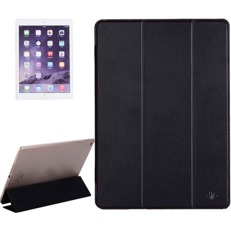 Stone Texture 3-fold Transparent Plastic Back Shell Intelligent Leather Case with Holder and Sleep Function for iPad Air 2 / iPad 6
