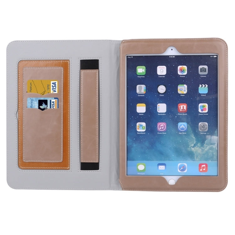 Grid Pattern Leather Case with Holder & Card Slots & Hand Strap for iPad Air 2 / iPad 6