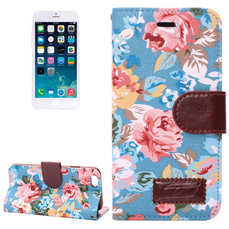 Flowers Pattern Horizontal Flip Leather Case with Card Slots & Holder for iPhone 6 & 6S (Blue)