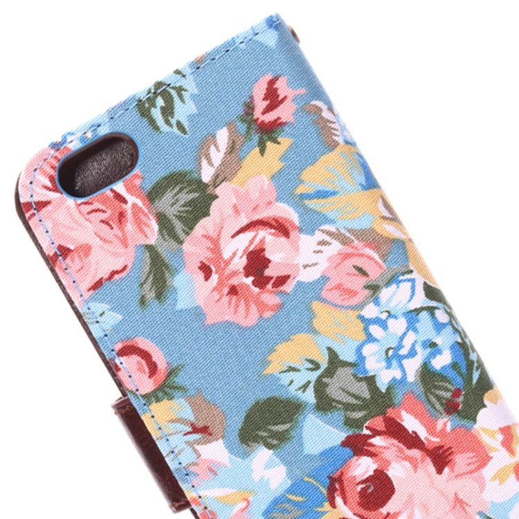 Flowers Pattern Horizontal Flip Leather Case with Card Slots & Holder for iPhone 6 & 6S (Blue)