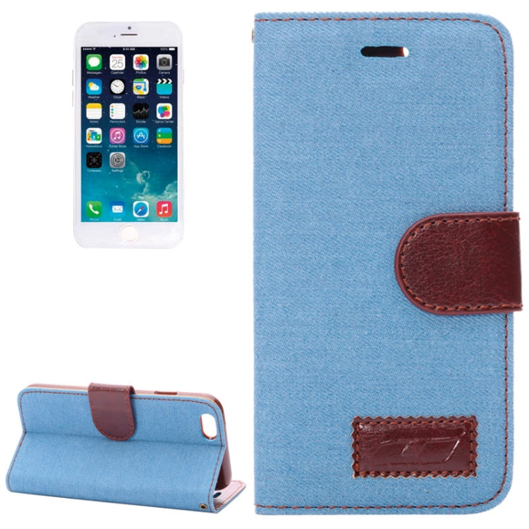 Denim Texture Horizontal Flip Leather Case with Card Slots & Holder for iPhone 6 & 6S(Blue)