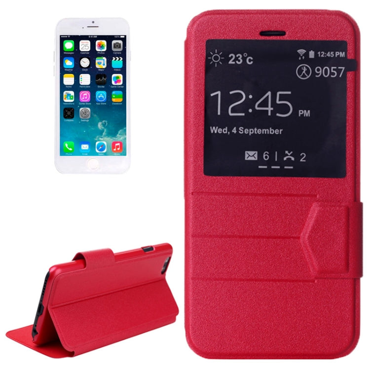 Frosted Texture Horizontal Flip Leather Case with Call Display ID and Holder for iPhone 6 & 6S(Red)