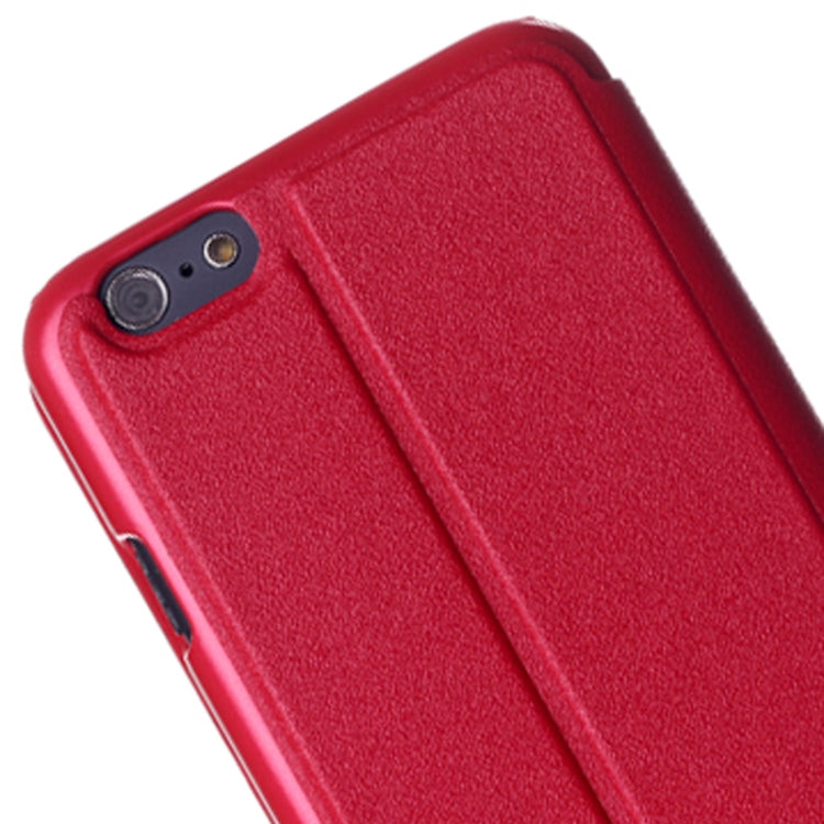 Frosted Texture Horizontal Flip Leather Case with Call Display ID and Holder for iPhone 6 & 6S(Red)