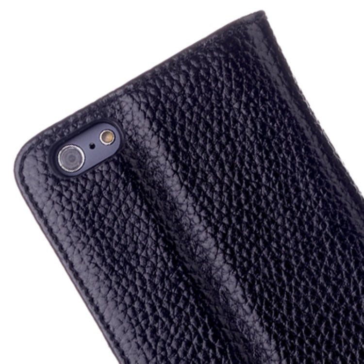 Litchi Texture Horizontal Flip Top-grain Leather Case with Holder for iPhone 6 & 6S(Black)
