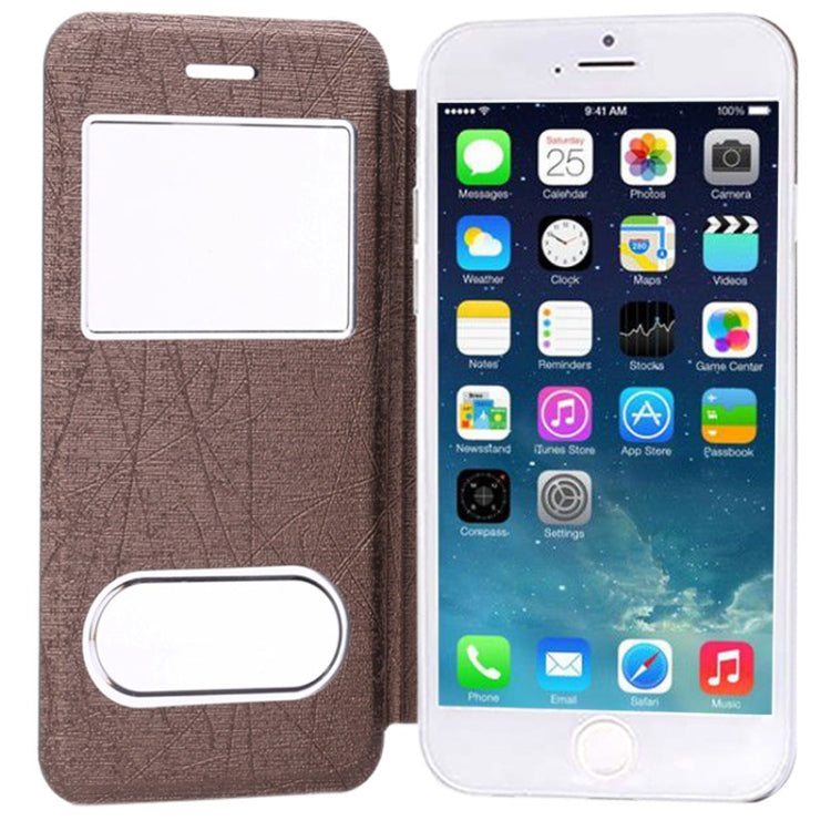 Strokes Texture Horizontal Flip Leather Case with Call Display ID for iPhone 6 & 6S(Brown)