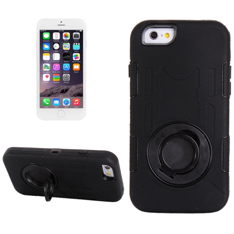 Shockproof Touch Screen + Silicone + Hard Plastic Combination Case with Ring Holder for iPhone 6